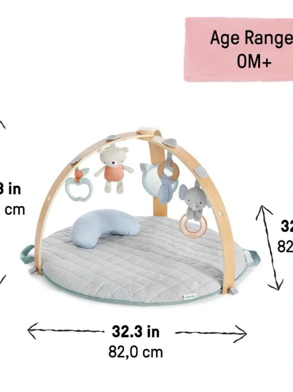Ingenuity Plush Activity Gym Play Mat with Hanging Toys - Gray & Blue